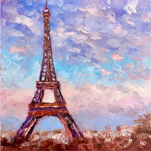 Original Eiffel Tower Oil Painting: Paris Cityscape Impasto Art (12x12 inch)