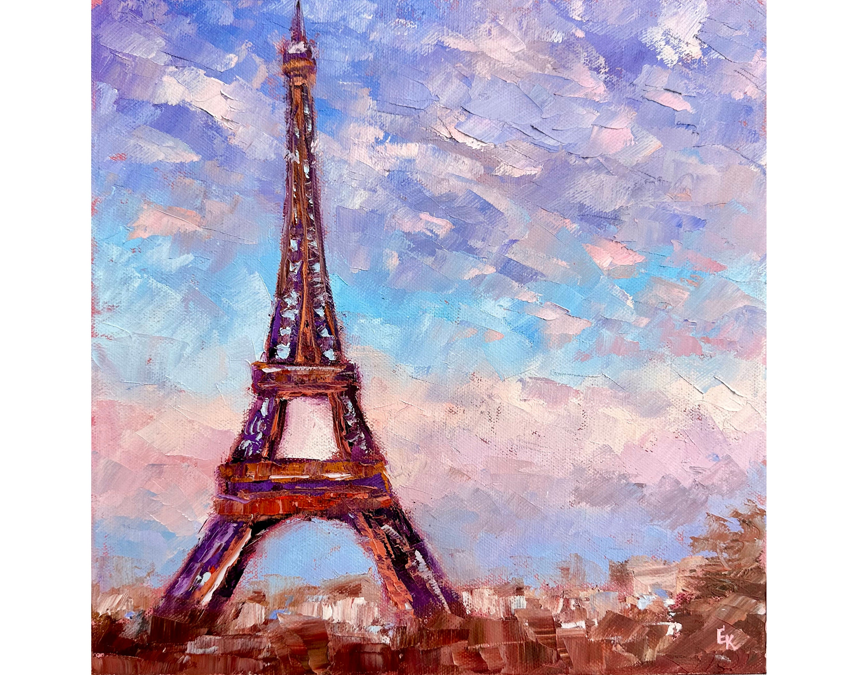 オリジナルエッフェル塔油絵：パリの街並みのインパストアート（12 x