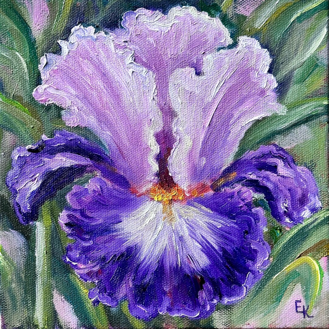 Iris Painting Original Floral Art Flower Painting Oil on Stretched ...