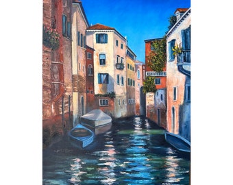 Venice Canal Oil Painting: Venezia Impasto Art, 18x24"