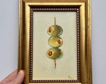 Original Olives Oil Painting: French Farmhouse Kitchen Art 4x6