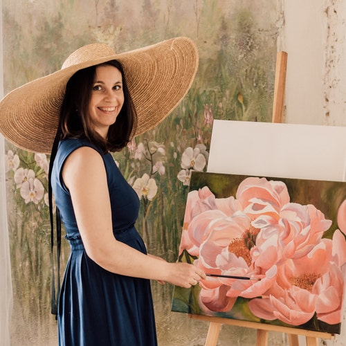抽象的な花の油絵：大きなファンタジーの花のアートワーク、24x24