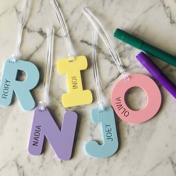 Personalised Pastel Custom Name Tag, Backpack tag, Bag tag, Acrylic  letter  charm, keychain