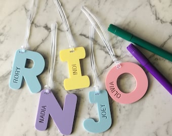 Personalised Pastel Custom Name Tag, Backpack tag, Bag tag, Acrylic  letter  charm, keychain. New colours