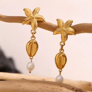Starfish seashell earrings
