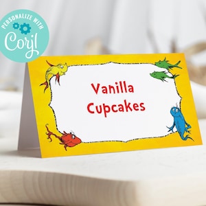 One Fish Two Fish Food Tent Labels - One Fish Two Fish Place cards 3.5 x 2 inches when folded in half
