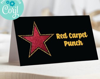 Movie Night Hollywood Star Food Tent Labels - Hollywood Star Placecards 3.5 x 2 inches when folded in half