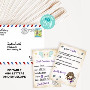 Editable Mini Letter from the Tooth Fairy - Tooth Fairy Printable Mini Letters and Envelope. Instant Access