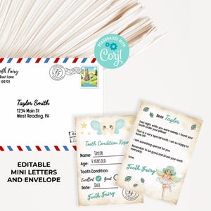 Editable Mini Letter from the Tooth Fairy - Tooth Fairy Printable Mini Letters and Envelope. Instant Access