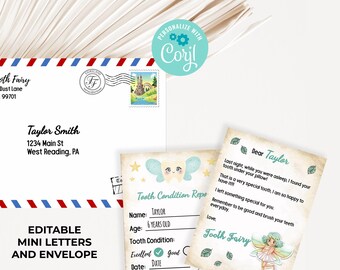 Editable Mini Letter from the Tooth Fairy - Tooth Fairy Printable Mini Letters and Envelope. Instant Access
