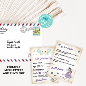 Editable Mini Letter from the Tooth Fairy - Tooth Fairy Printable Mini Letters and Envelope. Instant Access