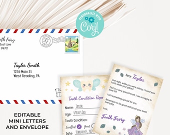 Editable Mini Letter from the Tooth Fairy - Tooth Fairy Printable Mini Letters and Envelope. Instant Access