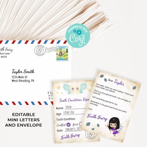 Editable Mini Letter from the Tooth Fairy - Tooth Fairy Printable Mini Letters and Envelope. Instant Access
