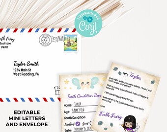 Editable Mini Letter from the Tooth Fairy - Tooth Fairy Printable Mini Letters and Envelope. Instant Access