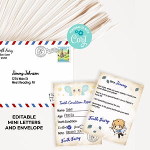 Editable Mini Letter from the Tooth Fairy - Tooth Fairy Printable Mini Letters and Envelope. Instant Access
