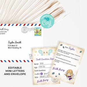 Editable Mini Letter from the Tooth Fairy - Tooth Fairy Printable Mini Letters and Envelope. Instant Access