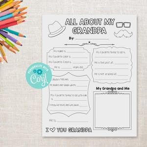 All About my Grandpa Printable - Father's Day Activity - Grandfather, Pops, Papa, Poppop, Nandad, Gramps, Poppy, Abuelo, Peepaw