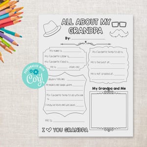 All About my Grandfather Printable - UK version (favourite) - Father's Day Activity - About My Grandpa Pops Printable Kid Gift