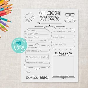 All About my Papa Printable - Father's Day Activity - Grandpa, Grandfather, Pops, Poppop, Nandad, Gramps, Poppy, Abuelo, Peepaw