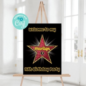 Movie Night Hollywood Star Movies Glitter Welcome Sign Poster 16x20 Party Decoration. Hollywood Star Poster. Hollywood Party Sign