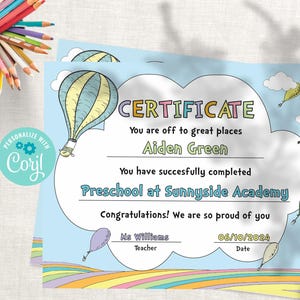 Graduation Certificate. Hot Air Balloon Certificate. School Certificate of Graduation. Preschool Certificate. Kindergarten Certificate.