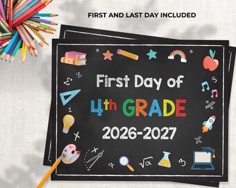 Cartel para el primer día de 4.º grado. Póster imprimible para la vuelta al cole. Descarga instantánea. No requiere impresión. Incluye cartel para el último día de 4.º grado.