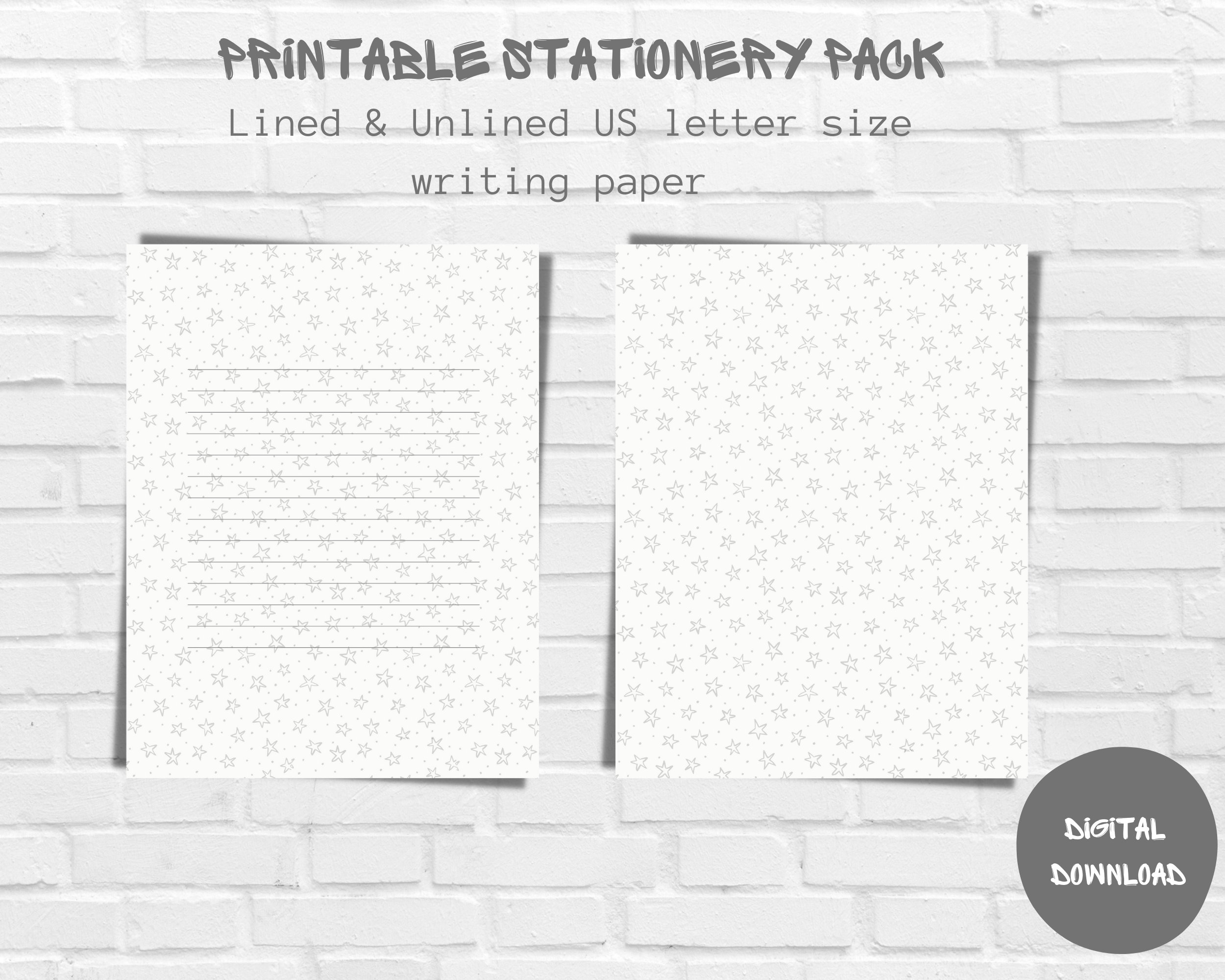 Starry Writing Paper, Graphic Printable Stationery Saving Pack, Stars