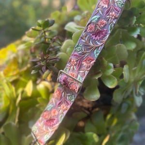 Embroidered Bag or camera strap - 1.5” wide - brown webbing with rose, burgundy, orange and green design
