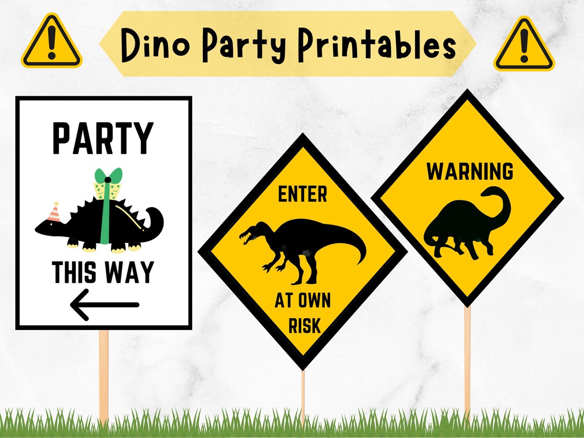 Dinosaur Party Printables, Dinosaur Warning Signs, Dinosaur Birthday ...