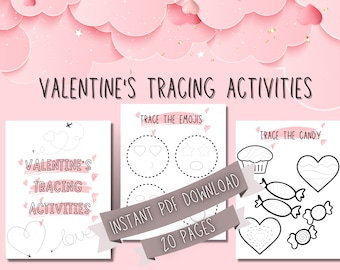 Valentine's Tracing Sheet, Printable Tracing Activity for Kids, Valentine's Printable Activity