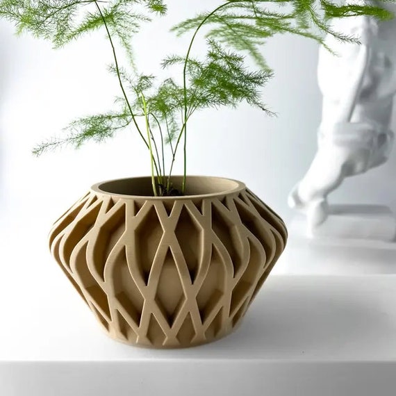 Flowerpot plant pot "Suvan" with drainage holes modern and unique 3D printing home decoration