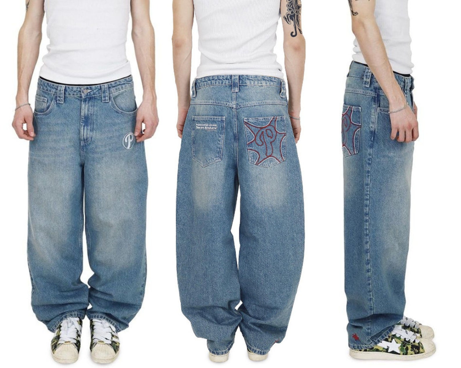 Baggy Denim Skater Jeans Front and Back Designs - Etsy