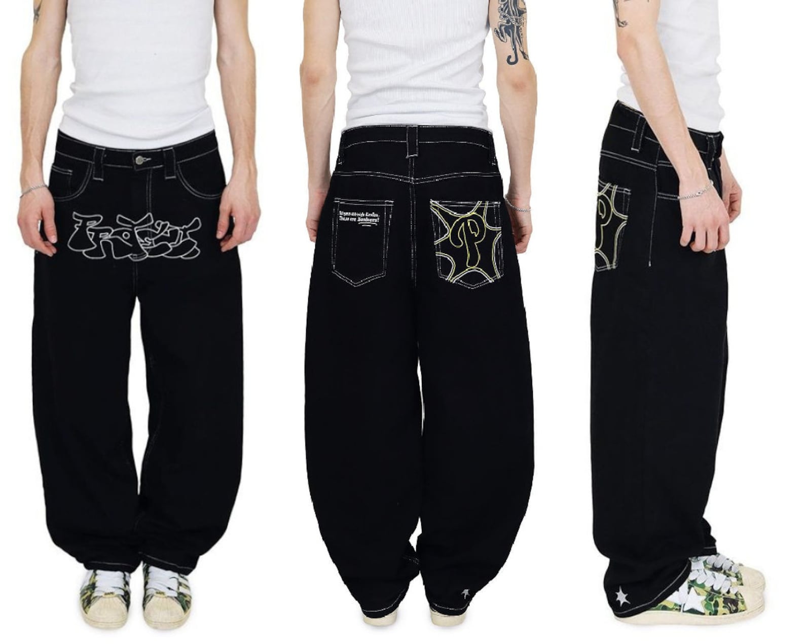 Baggy Denim Skater Jeans Front and Back Designs - Etsy