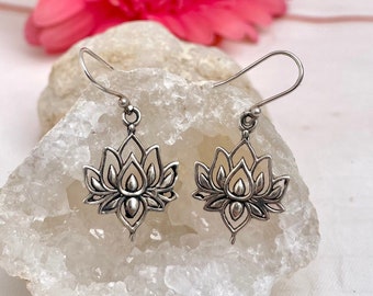 925 silver lotus flower earrings, peace and serenity