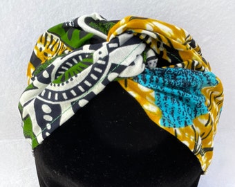 Floral style cotton turban in bright green tones