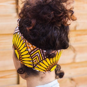 Handmade cotton sunflower headband in yellow tones image 3