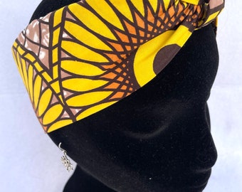 Handmade cotton sunflower headband in yellow tones