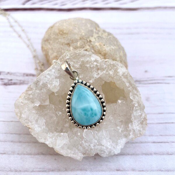 Silver Pendant with Larimar, the Jewel that Captures the Essence of the Sea and Sky. Heavenly Radiance