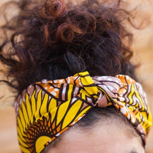 Handmade cotton sunflower headband in yellow tones image 4