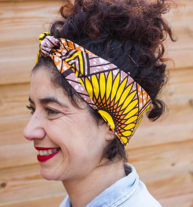 Handmade cotton sunflower headband in yellow tones image 6