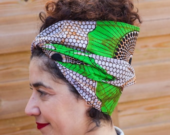 Headscarf wrap green colorful and original handmade fabric