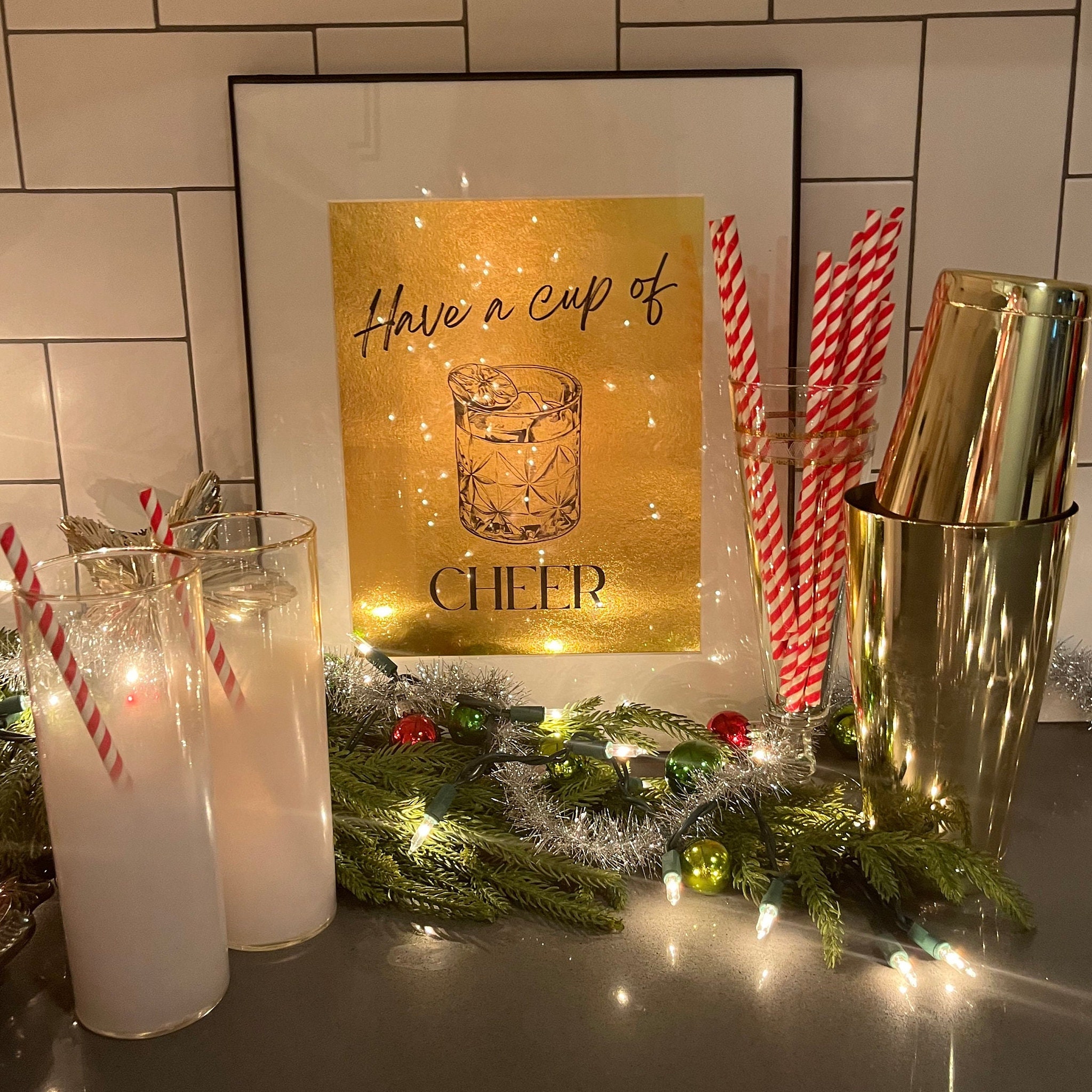 Have a Cup of Cheer-metallic Gold Christmas Bar Cart Sign-holiday Bar ...