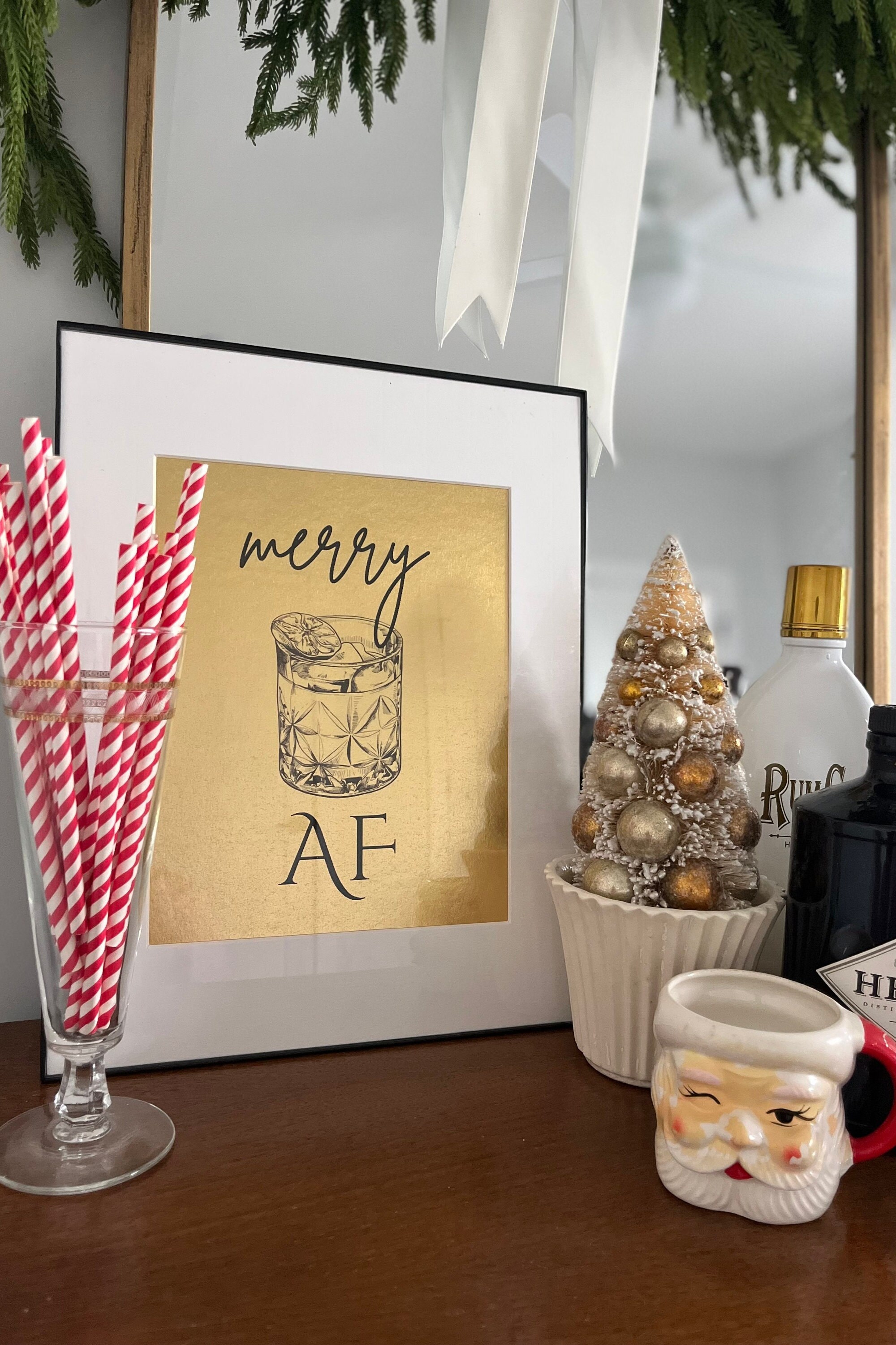 Merry Af-metallic Gold Christmas Bar Cart Sign-funny Holiday Bar Cart ...