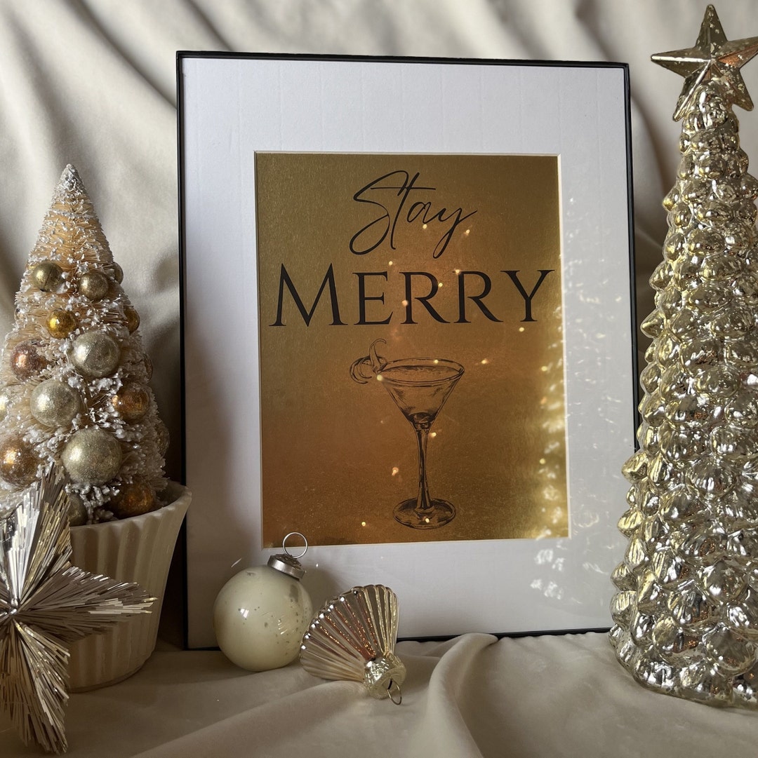 Stay Merry-metallic Gold Christmas Bar Cart Sign-holiday Bar Cart Decor ...