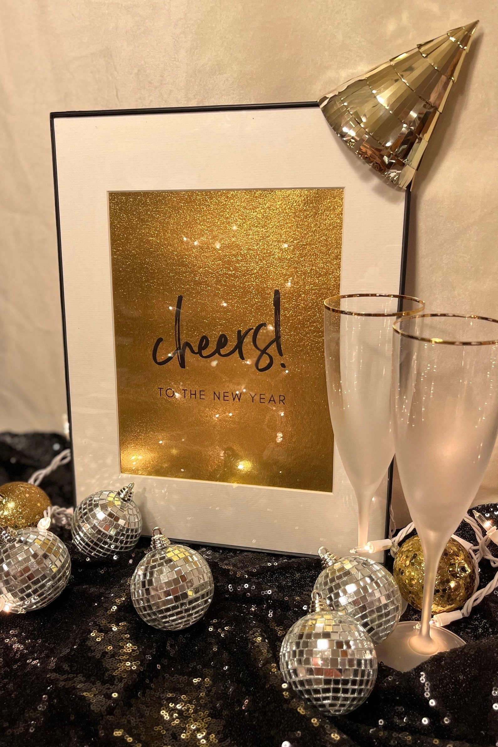 Cheers to the New Year Metallic Gold Bar Cart Sign - New Years Eve ...