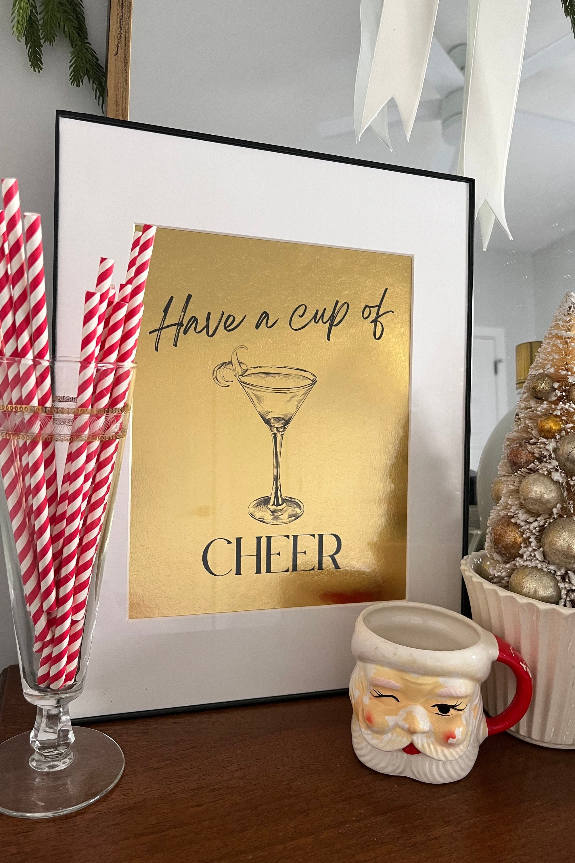 Have a Cup of Cheer-metallic Gold Christmas Bar Cart Sign-holiday Bar ...