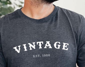 Vintage Birthday Shirt, Est. [Year] T-shirt, 40th 50th 60th Birthday Gift, Unisex Milestone Birthday Present, Gift for Him or Her