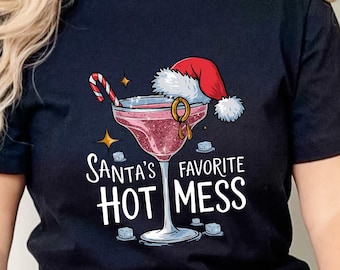 Santa's Hot Mess Sweatshirt, Christmas Martini Shirt, Christmas Drink Sweater, Christmas Party Sweatshirt, Drink Shirt For Women