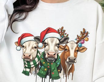 Christmas Cows Sweatshirt, Sparkly Reindeer Design
