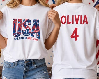 Custom USA Soccer Shirt with Name and Number, Personalized World USA Fan Tee, Usa Football Supporter Shirt, Match Day Outfit, Team USA Gift